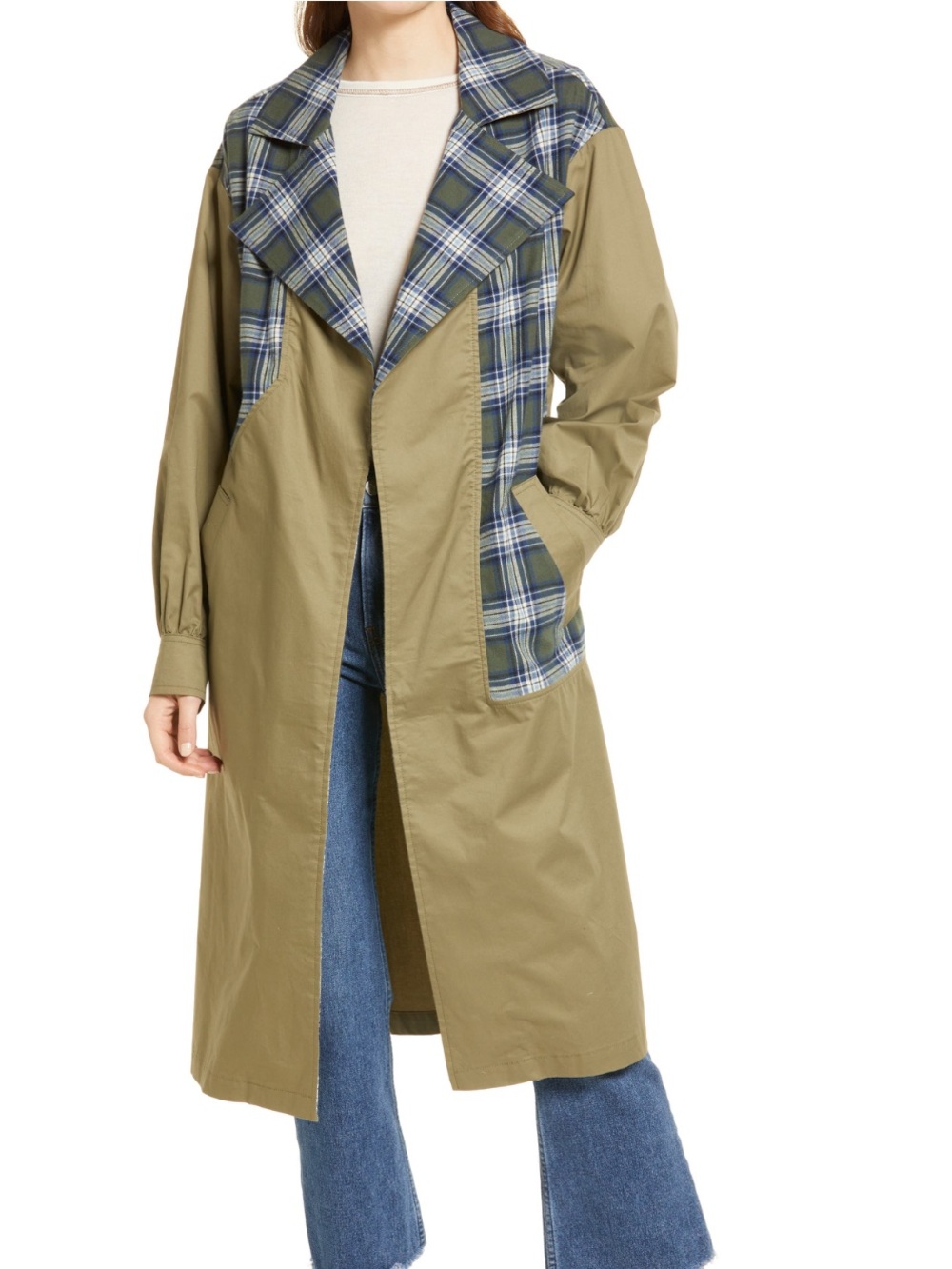 Treasure & Bond Mix Plaid Cotton Trench Coat XS